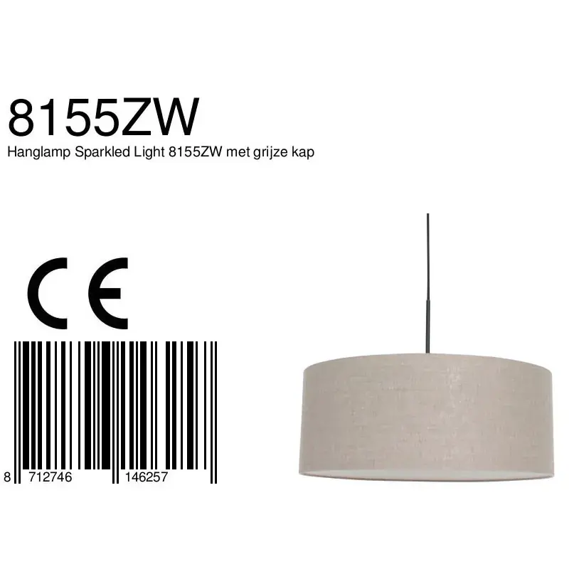 Foto 6 Hanglamp Sparkled Light 3602ZW+K1066RS Zwart-Grijs Linnen Sparkled Light 8155ZW