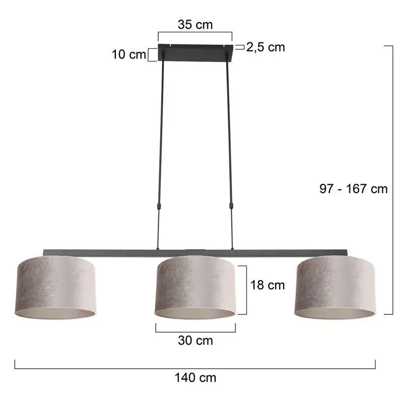 Foto 6 Hanglamp Stang 3459ZW Zwart + Kap Velours Zilver Stang 3459ZW