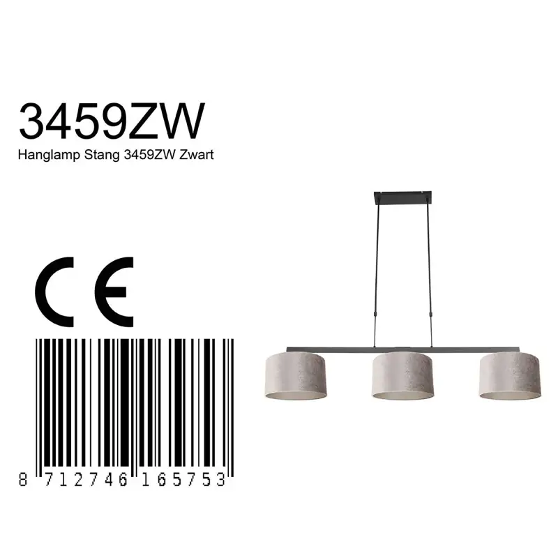 Foto 7 Hanglamp Stang 3459ZW Zwart + Kap Velours Zilver Stang 3459ZW
