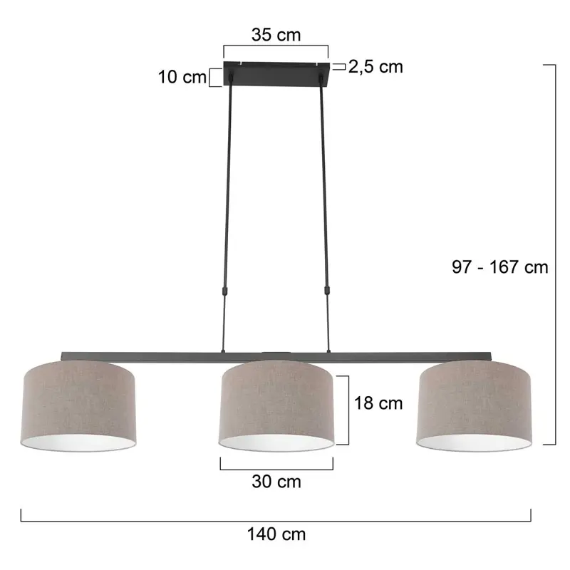 Foto 6 Hanglamp Stang 3462ZW Zwart + Kap Grijs Linnen Stang 3462ZW