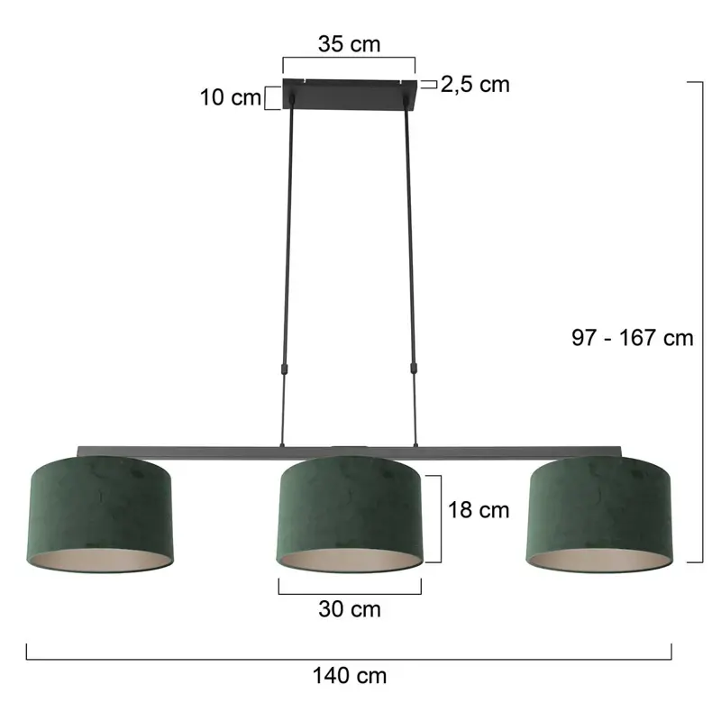 Foto 6 Hanglamp Stang 3463ZW Zwart + Kap Velours Groen Stang 3463ZW