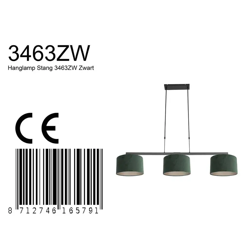 Foto 7 Hanglamp Stang 3463ZW Zwart + Kap Velours Groen Stang 3463ZW