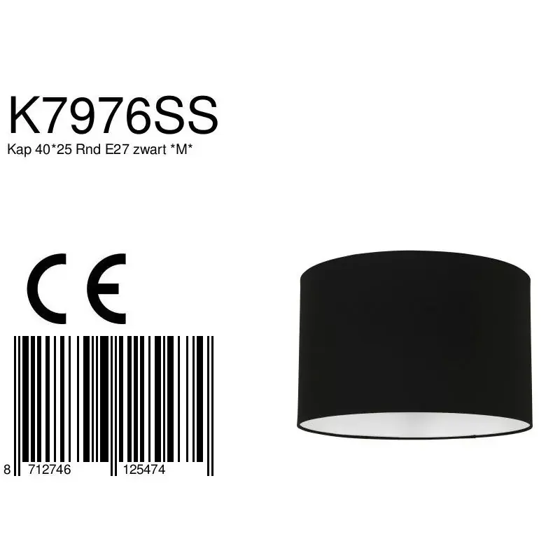 Foto 5 Kap Rond K7976SS Zwart Linnen Lampenkappen K7976SS