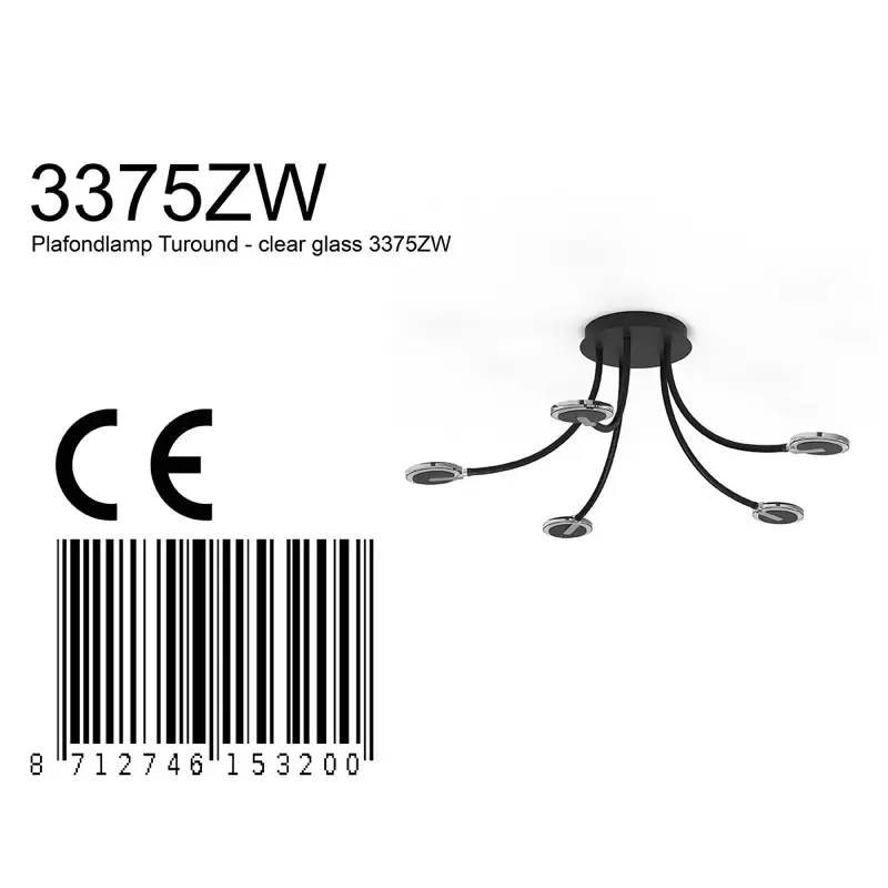 Foto 6 Plafondlamp Turound 3375ZW Zwart Turound 3375ZW