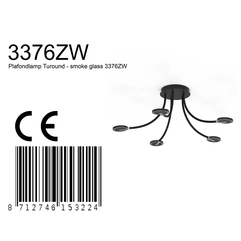 Foto 4 Plafondlamp Turound 3376ZW Zwart Turound 3376ZW