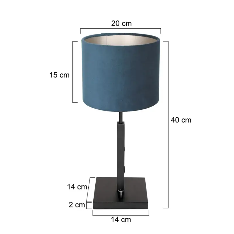 Foto 6 Tafellamp Stang 8249ZW Zwart + Kap Velours Blauw Stang 8249ZW