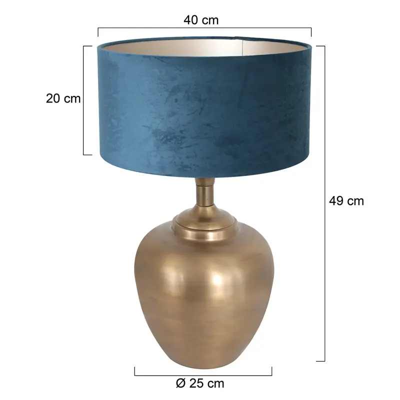 Foto 6 Tafellamp Brass 3307BR+K1068ZS Brons-Fluweel Blauw Brass 7204BR
