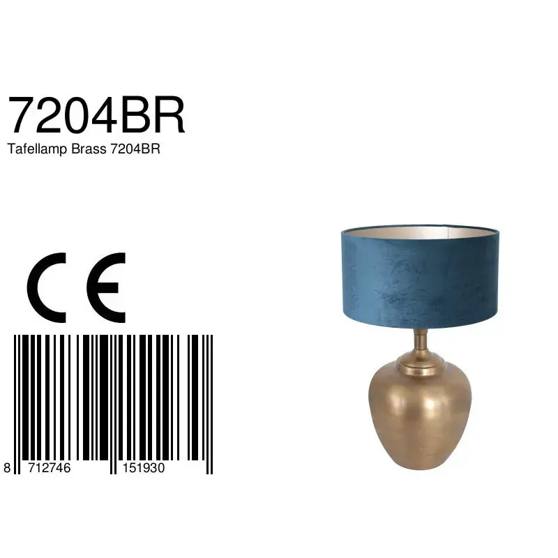 Foto 7 Tafellamp Brass 3307BR+K1068ZS Brons-Fluweel Blauw Brass 7204BR