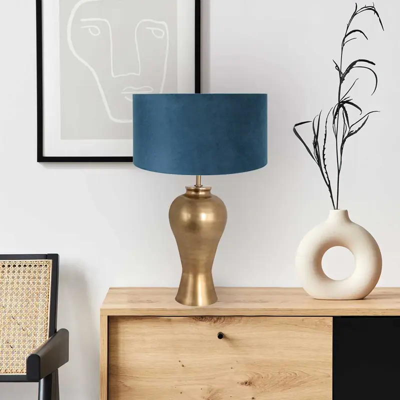 Foto 2 Tafellamp Brass 3308BR+K1068ZS Brons-Fluweel Blauw Brass 7306BR