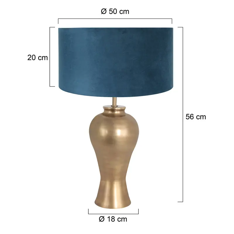 Foto 6 Tafellamp Brass 3308BR+K1068ZS Brons-Fluweel Blauw Brass 7306BR