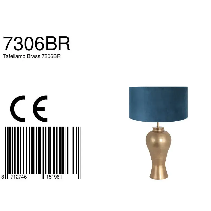 Foto 7 Tafellamp Brass 3308BR+K1068ZS Brons-Fluweel Blauw Brass 7306BR