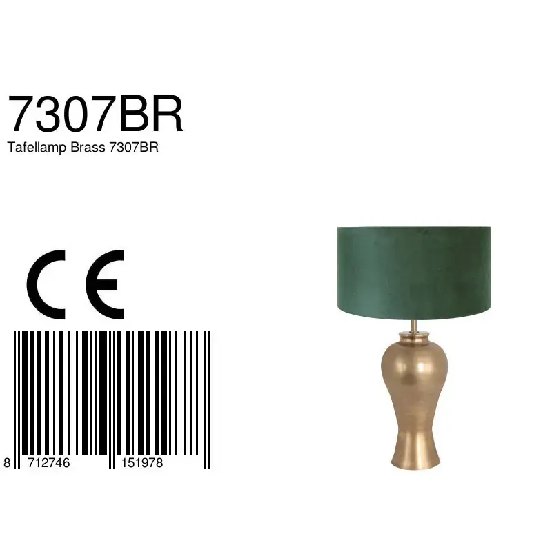 Foto 6 Tafellamp Brass 3308BR+K1068VS Brons-Fluweel Groen Brass 7307BR