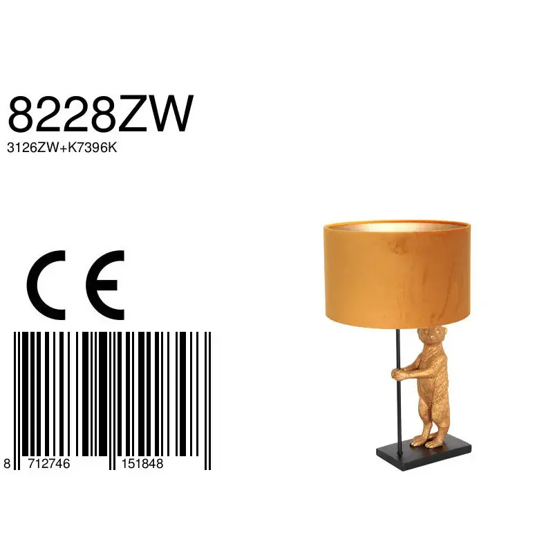 Foto 6 Tafellamp Animaux 3126ZW+K7396KS Zwart-Fluweel Goud Animaux 8228ZW