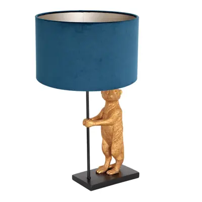 Foto van Tafellamp Animaux 3126ZW+K7396ZS Zwart-Fluweel Blauw Animaux 8229ZW