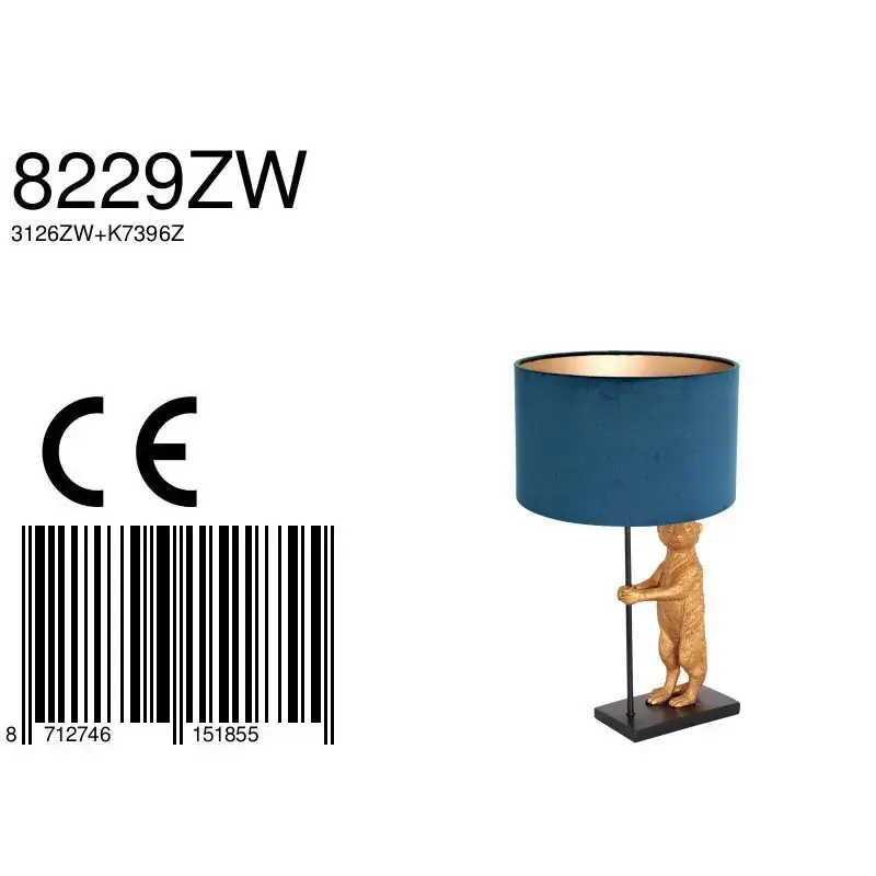 Foto 6 Tafellamp Animaux 3126ZW+K7396ZS Zwart-Fluweel Blauw Animaux 8229ZW