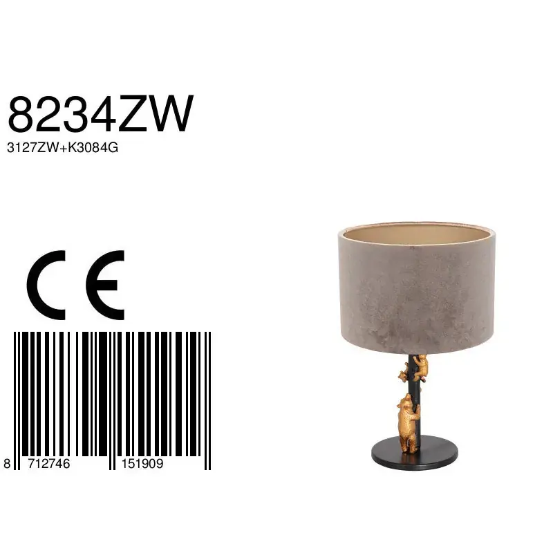 Foto 6 Tafellamp Animaux 3127ZW+K3084GS Zwart-Fluweel Zilver Animaux 8234ZW