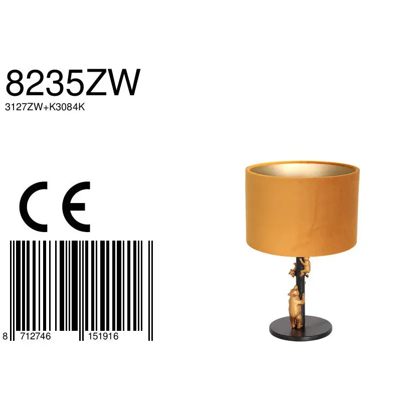 Foto 6 Tafellamp Animaux 3127ZW+K3084KS Zwart-Fluweel Goud Animaux 8235ZW