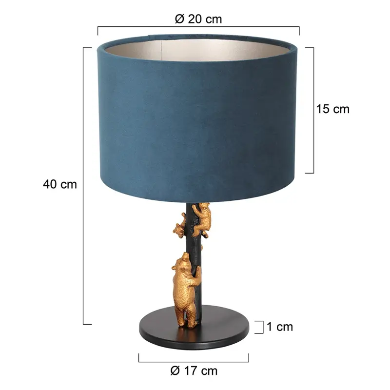 Foto 6 Tafellamp Animaux 3127ZW+K3084Z Zwart-Fluweel Blauw Animaux 8236ZW