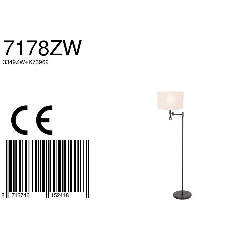 Foto 6 Vloerlamp Stang 7178ZW Zwart + Kap Wit Chintz Stang 7178ZW