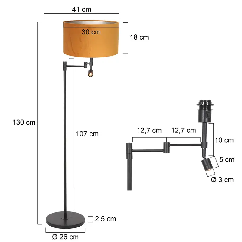 Foto 6 Vloerlamp Stang 7191ZW Zwart + Kap Velours Goud Stang 7191ZW