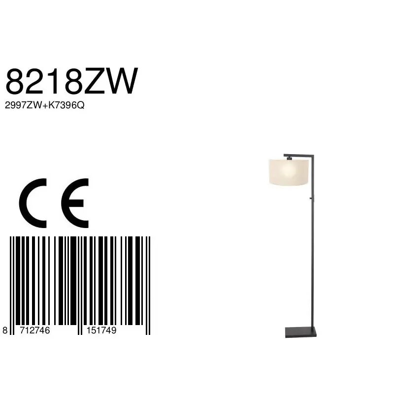 Foto 5 Vloerlamp Stang 8218ZW Zwart + Kap Wit Linnen Stang 8218ZW