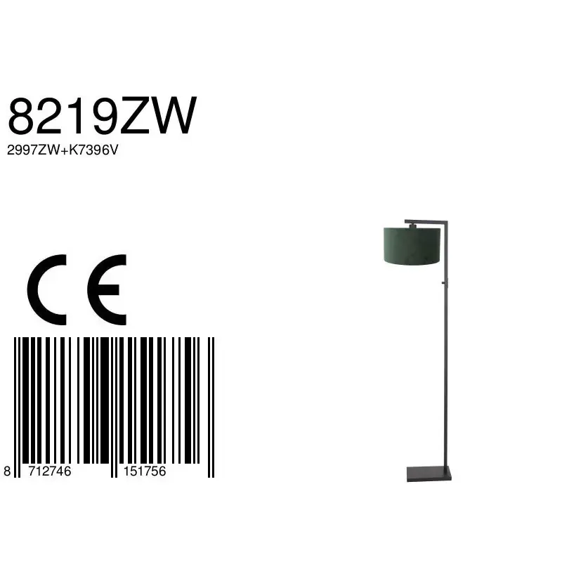 Foto 6 Vloerlamp Stang 8219ZW Zwart + Kap Velours Groen Stang 8219ZW