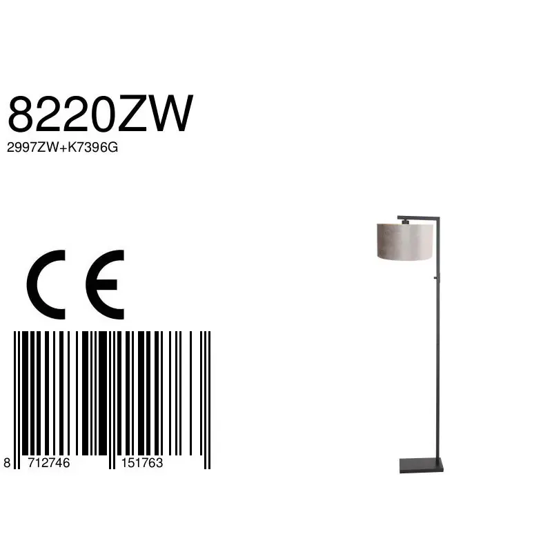 Foto 6 Vloerlamp Stang 8220ZW Zwart + Kap Velours Zilver Stang 8220ZW