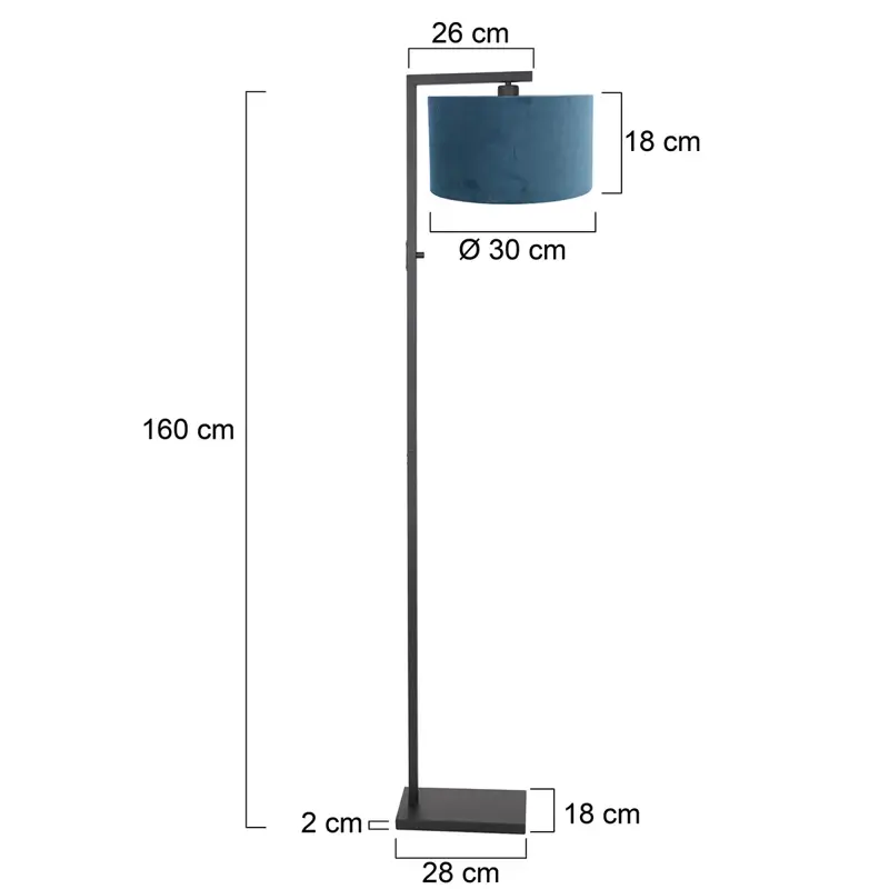 Foto 5 Vloerlamp Stang 8222ZW Zwart + Kap Velours Blauw Stang 8222ZW