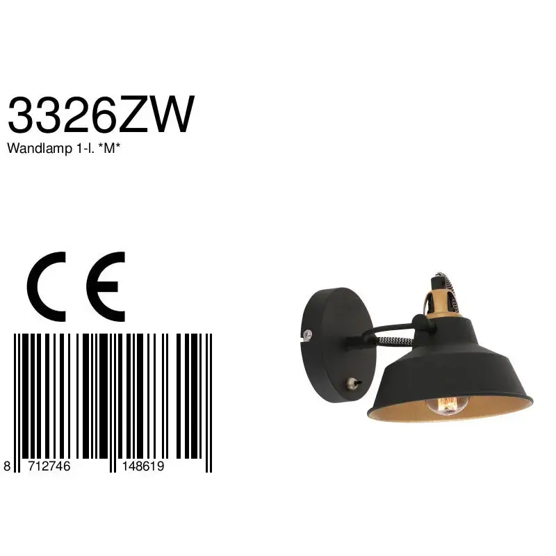 Foto 6 Wandlamp Nové 3326ZW Zwart Nove 3326ZW