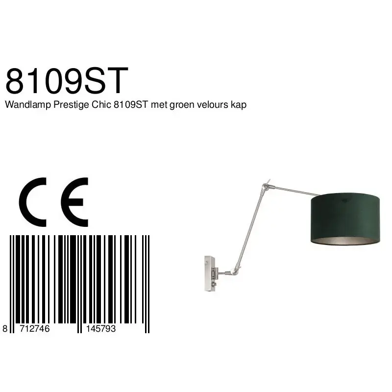 Foto 6 Wandlamp Prestige Chic 7396ST+K7396VS Staal-Fluweel Groen Prestige Chic 8109ST
