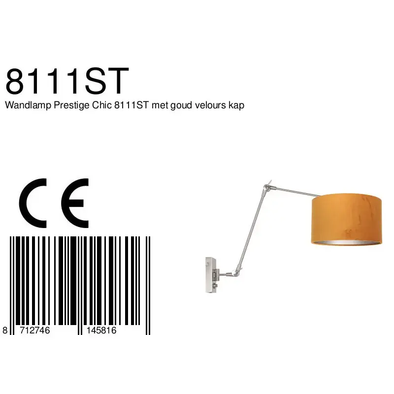 Foto 7 Wandlamp Prestige Chic 7396ST+K7396KS Staal-Fluweel Goud Prestige Chic 8111ST