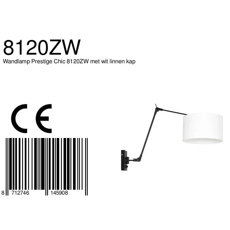 Foto 6 Wandlamp Prestige Chic 7396ZW+K7396QS Zwart-Wit Linnen Prestige Chic 8120ZW