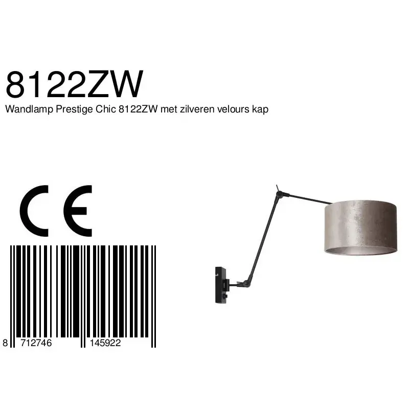 Foto 6 Wandlamp Prestige Chic 7396ZW+K7396GS Zwart-Fluweel Zilver Prestige Chic 8122ZW