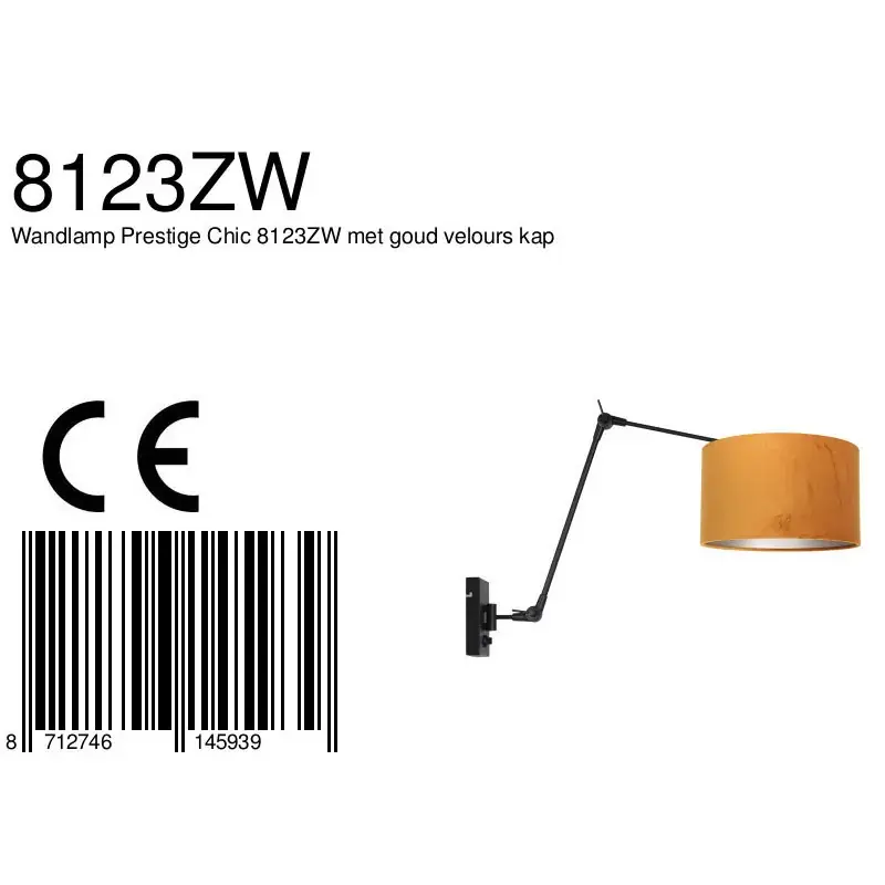 Foto 6 Wandlamp Prestige Chic 7396ZW+K7396KS Zwart-Fluweel Goud Prestige Chic 8123ZW