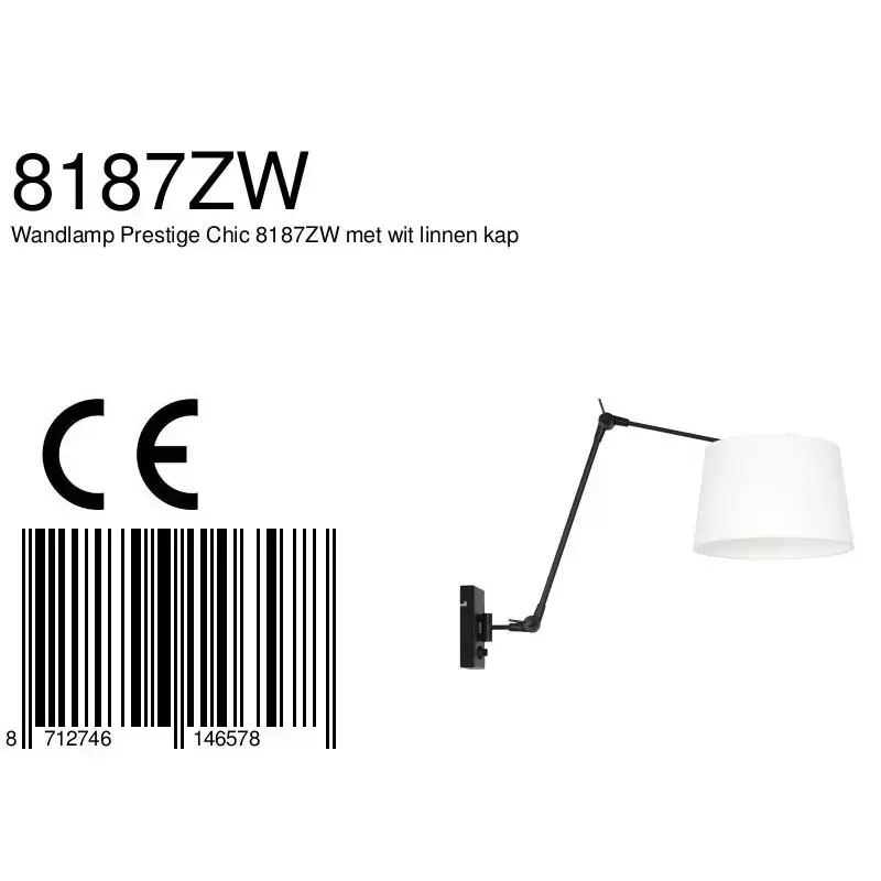 Foto 5 Wandlamp Prestige Chic 7396ZW+K1007QS Zwart-Wit Linnen Prestige Chic 8187ZW