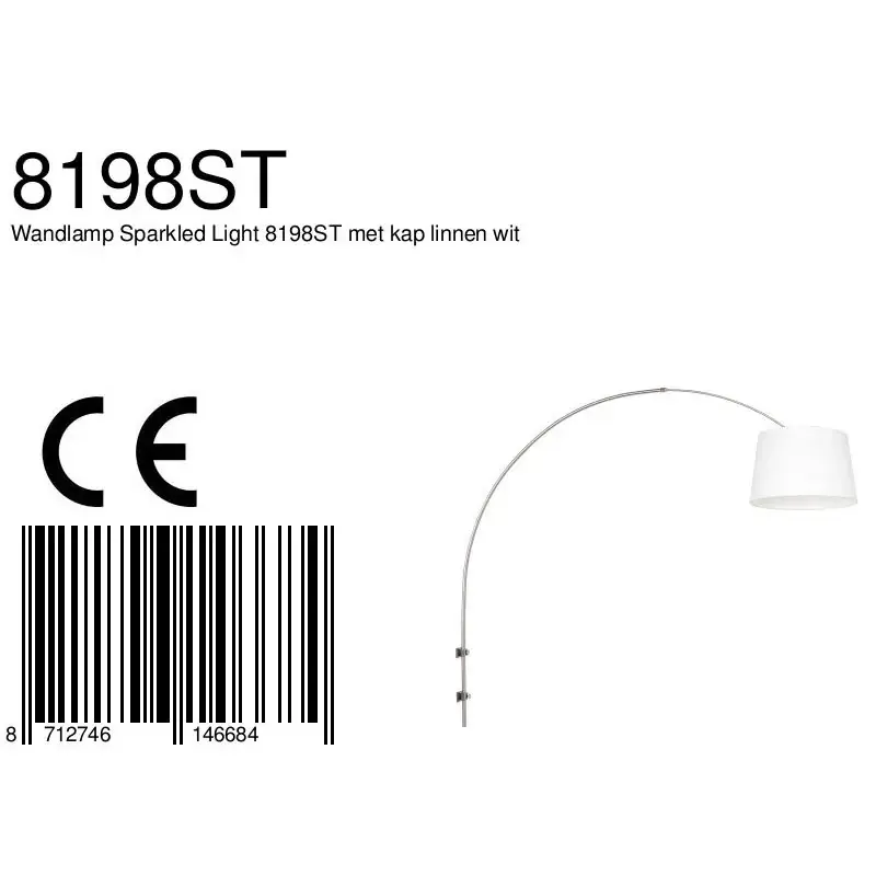 Foto 6 Wandlamp Sparkled Light 1481ST+K1001QS Staal-Wit Linnen Sparkled Light 8198ST