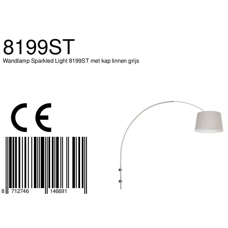Foto 6 Wandlamp Sparkled Light 1481ST+K1001RS Staal-Grijs Linnen Sparkled Light 8199ST