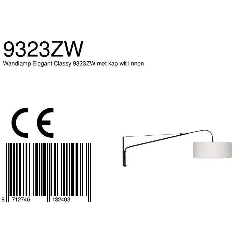 Foto 7 Wandlamp Elegant Classy 2574ZW+K1066QS Zwart-Wit Linnen Elegant Classy 9323ZW