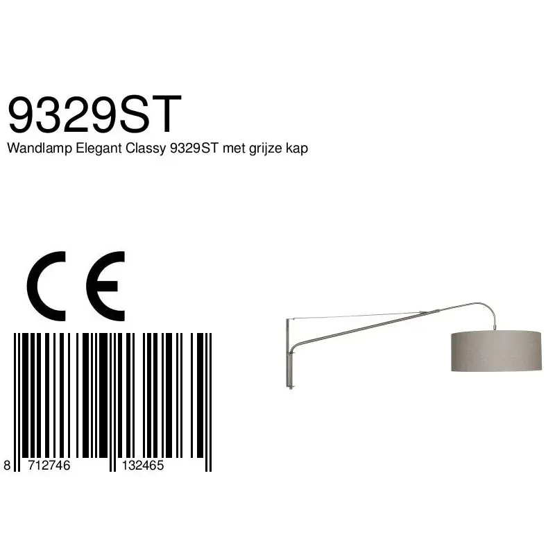 Foto 6 Wandlamp Elegant Classy 2574ST+K1066RS Staal-Grijs Linnen Elegant Classy 9329ST