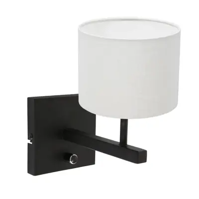 Foto van Wandlamp Stang 8173ZW Zwart + Kap Wit Linnen Stang 8173ZW
