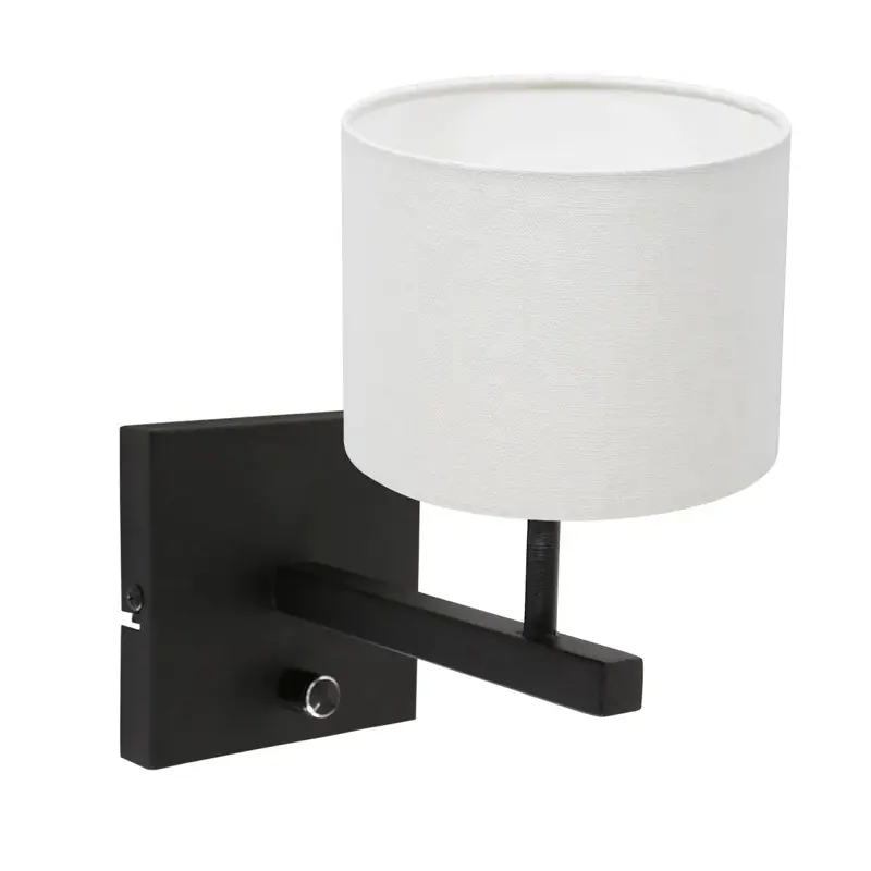 Foto 1 Wandlamp Stang 8173ZW Zwart + Kap Wit Linnen Stang 8173ZW