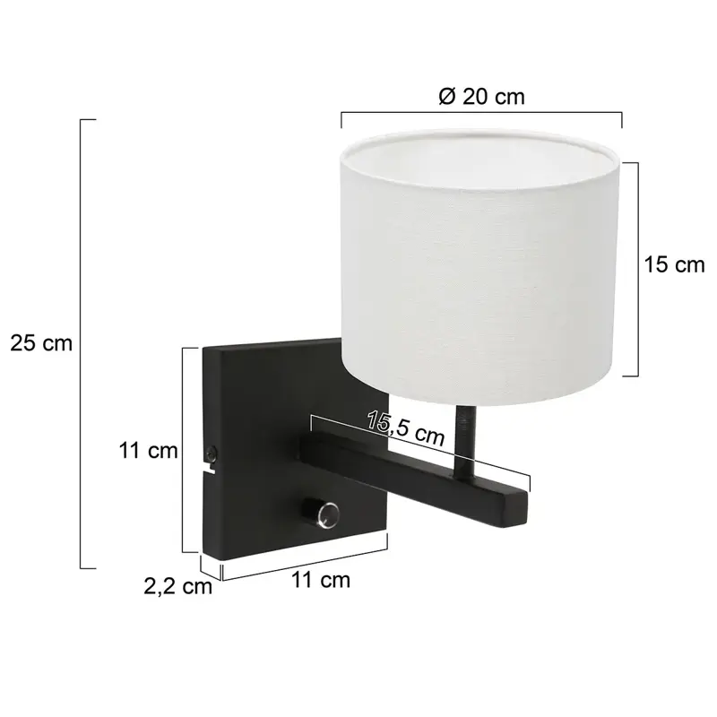 Foto 5 Wandlamp Stang 8173ZW Zwart + Kap Wit Linnen Stang 8173ZW