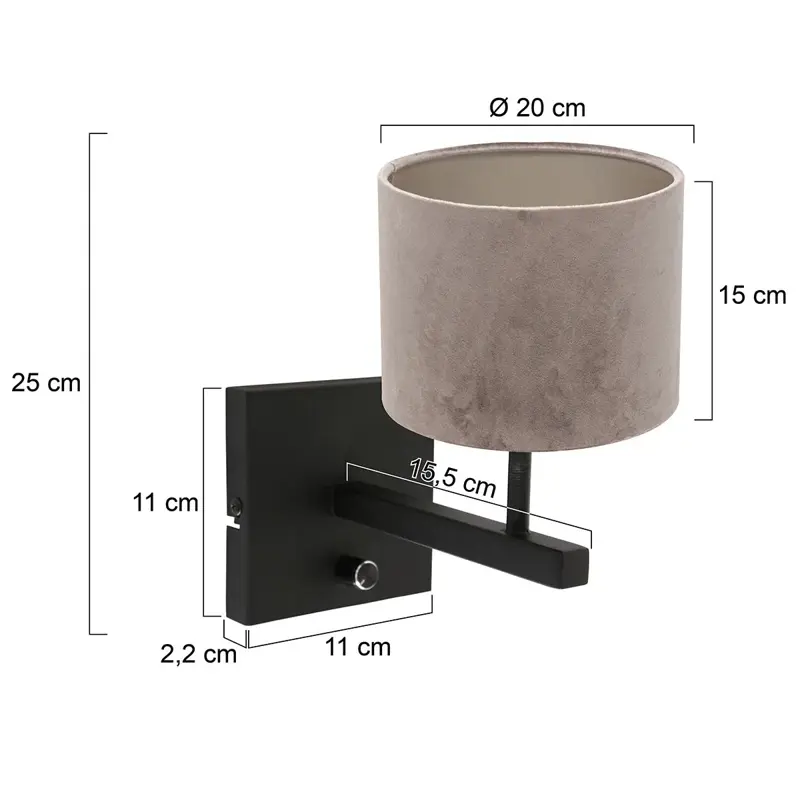 Foto 5 Wandlamp Stang 8175ZW Zwart + Kap Velours Zilver Stang 8175ZW