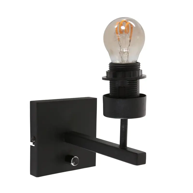 Foto 9 Wandlamp Stang 8175ZW Zwart + Kap Velours Zilver Stang 8175ZW