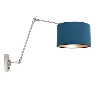 Foto van Wandlamp Prestige Chic 7396ST+K7396ZS Staal-Fluweel Blauw Prestige Chic 8238ST