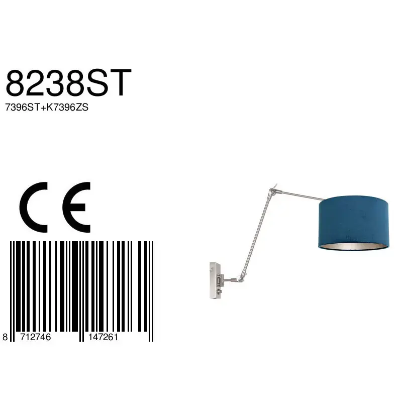 Foto 6 Wandlamp Prestige Chic 7396ST+K7396ZS Staal-Fluweel Blauw Prestige Chic 8238ST