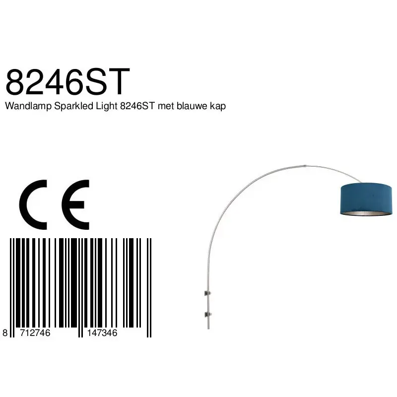 Foto 6 Wandlamp Sparkled Light 1481ST+K1068ZS Staal-Fluweel Blauw Gramineus 8246ST