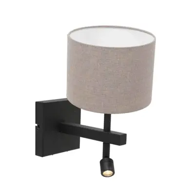 Foto van Wandlamp Stang 8203ZW Zwart + Kap Grijs Linnen Stang 8203ZW