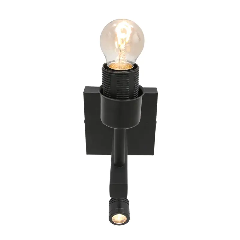 Foto 8 Wandlamp Stang 8204ZW Zwart + Kap Wit Linnen Stang 8204ZW