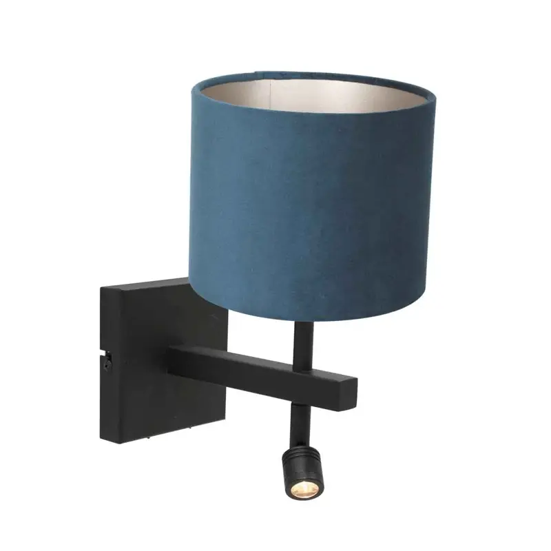 Foto 1 Wandlamp Stang 8208ZW Zwart + Kap Velours Blauw Stang 8208ZW